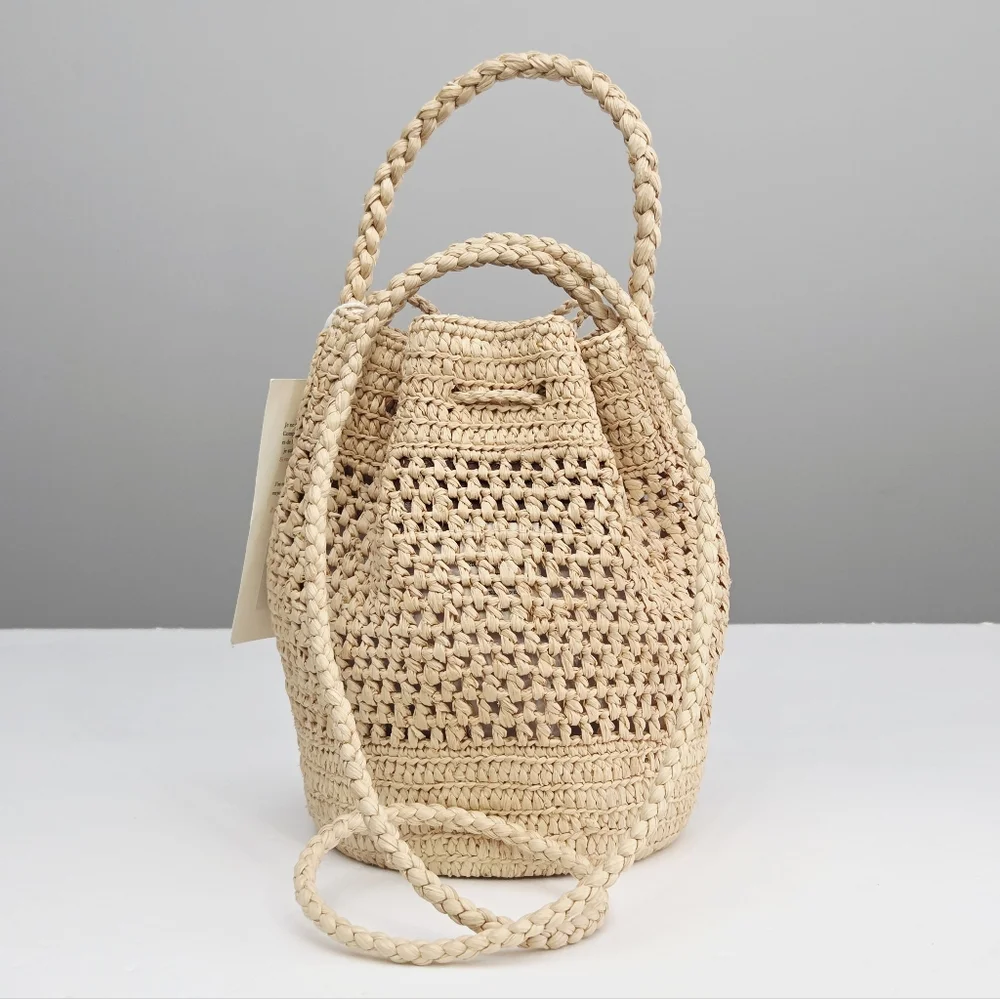NWT SEZANE CAPUCINE MINI BAG - NATURAL RAFFIA - Picture 8 of 9